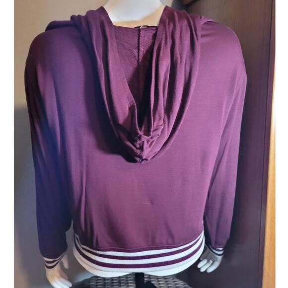 Express One Eleven Burgundy Cropped Hoodie Sweatshirt Sz Small Sporty Athleisure - Picture 5 of 10